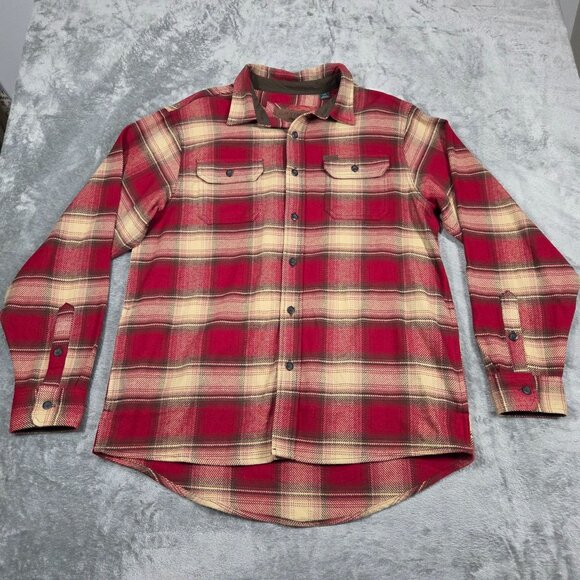 Orvis Shirt Mens Large Red Plaid Heavy Flannel Button Down Big Bear Shacket - Picture 2 of 9